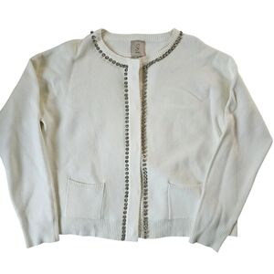 Sioni White Cardigan with Silver Embellishments